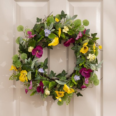 55cm Spring Floral Pansy Wreath SO'HOME