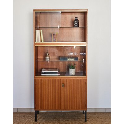 Vitrine en teck moderniste Victoria N°1264 - Bon état DEBONGOUT