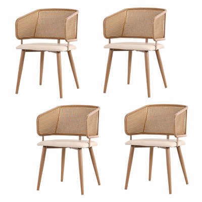 Lot de 4 chaises de salle à manger en velours avec dossier en rotin style moderne et confortable, DEWR MEUBLES COSY