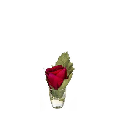 Rose avec feuille en illusion d'eau artificielle H14 SIA DECO