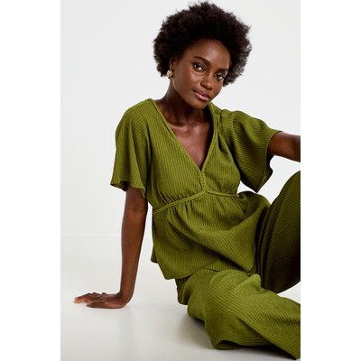 Blouse plissée col v manches courtes CACHE CACHE