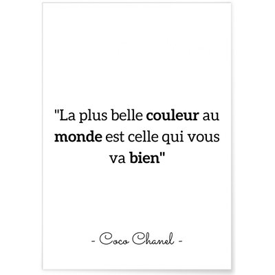 Affiche Coco Chanel : 'La plus belle couleur...' L'AFFICHERIE