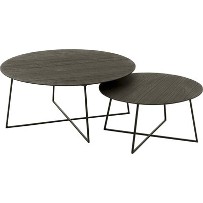 Table gigogne ronde bois teck et métal  style contemporain RECOLLECTION