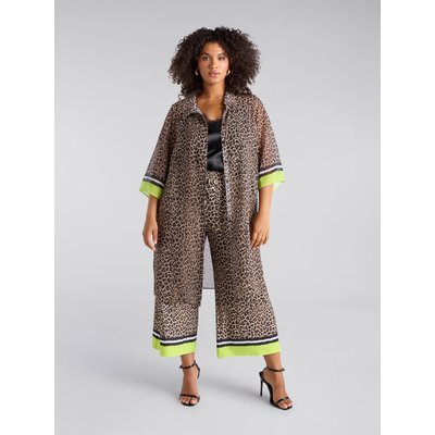 Camicia kaftano dalla stampa animalier, con bordi fluo, colletto, bottoni e maniche a tre quarti FIORELLA RUBINO