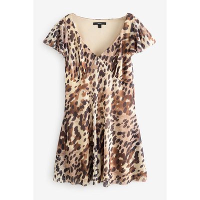 Mini robe en maille col v manches bouffantes NEXT