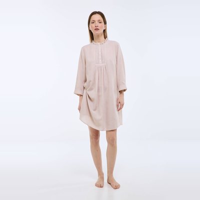 Chemise de nuit rayée avec détail plastron en coton BIO GOTS MONOPRIX