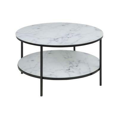Table basse ronde effet marbre en verre et métal 2 niveaux TOILINUX