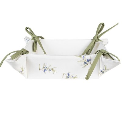 Corbeille à pain carré 100% coton blanc olives 35x35x8cm WADIGA