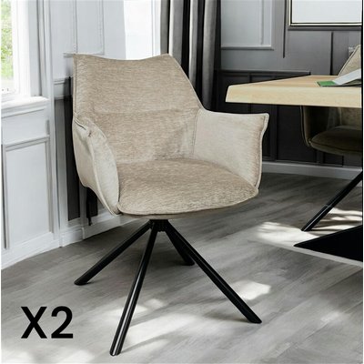 Fauteuil de table en velours taupe avec retour (lot de 2) PALERME PIER IMPORT