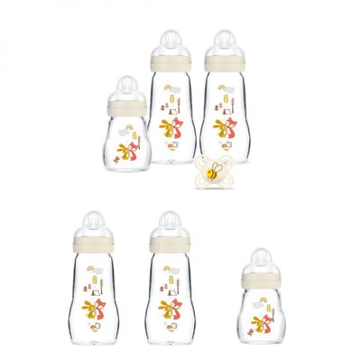 Coffret 6 biberons verre lin (4*260ml 2*170ml et une sucette naissance) MAM