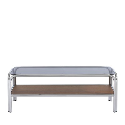 Meuble TV en verre pieds chrome L120cm- GLISS DRAWER