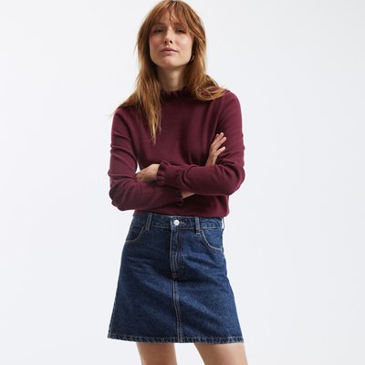 Pull col montant volanté manches longues en coton LA REDOUTE COLLECTIONS