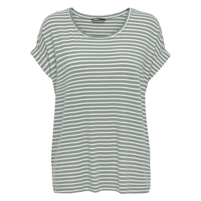 T-shirt en coton mélangé vert et blanc pourvu d'un motif à rayures ONLY CARMAKOMA