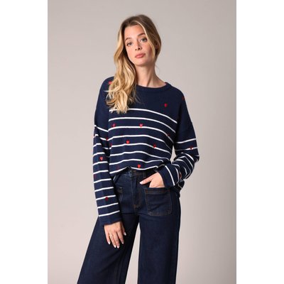Pull à rayures avec petits cœurs brodés BERINDA DEELUXE
