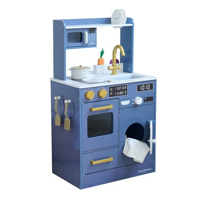 Cuisine bois enfant potager et machine à laver bleue TEAMSON KIDS