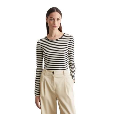 Pull-over en maille fine rayé slim en laine mérinos douce MARC O'POLO