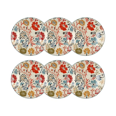 Lot de 6 assiettes à dessert florales en grès 20cm, JAIPUR NOVASTYL