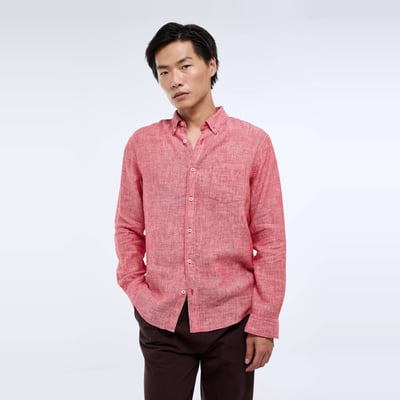 Chemise manches longues chambray en lin MONOPRIX