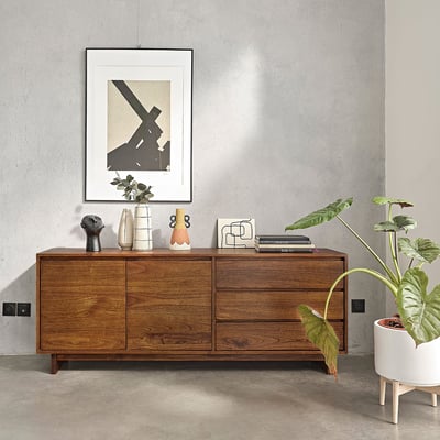 Buffet en bois massif 180 cm 2 portes 3 tiroirs  MILO BERAH GETAH