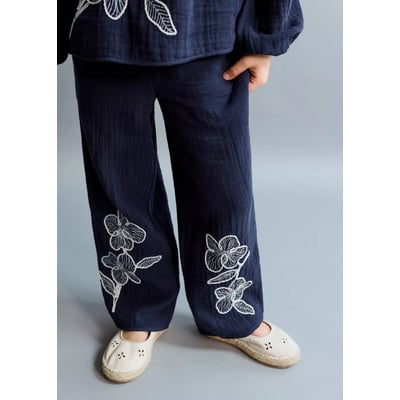 Pantalon coton brodé à fleurs MANGO BABY