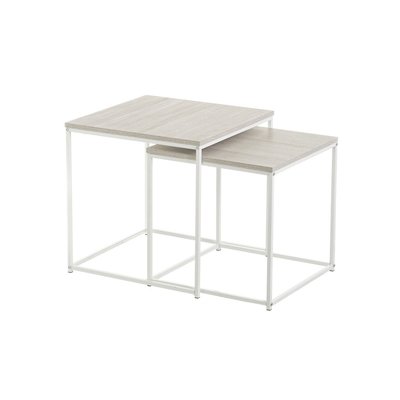 Set de 2 Tables Basses Gigognes Bois MDF Blanchi et Métal Blanc WADIGA
