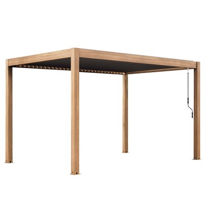 Pergola bioclimatique autoportée 4x3 m effet bois en aluminium, ATHENES OVIALA