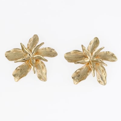 Grandes boucles d'oreilles fleurs texturées dorées BALABOOSTE