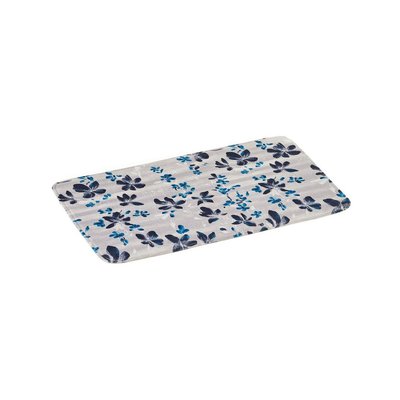 Tapis de bain microfibre blanc et bleu floral - 45x70cm WADIGA