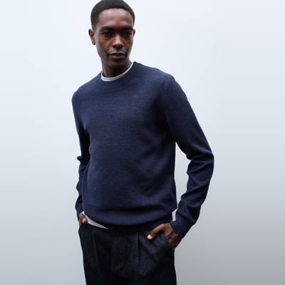Pull col rond en coton et laine MONOPRIX