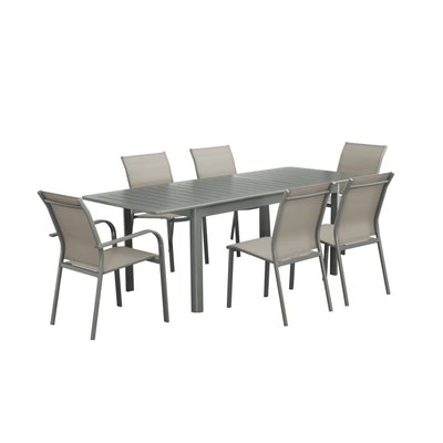 Table de jardin extensible aluminium 4 chaises 2 fauteuils SEATTLE + CLEVELAND + BUFFALO SWEEEK