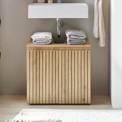 Tomas Slatted Wood 2 Door Under Sink Cabinet SO'HOME