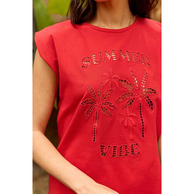 T-shirt sans manches col rond imprimé broderie TIM LA PETITE ETOILE