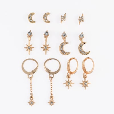 Set x6 paires de boucles d'oreilles lunes et étoiles BALABOOSTE