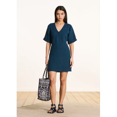 Robe courte ample en lin col V LA FEE MARABOUTEE