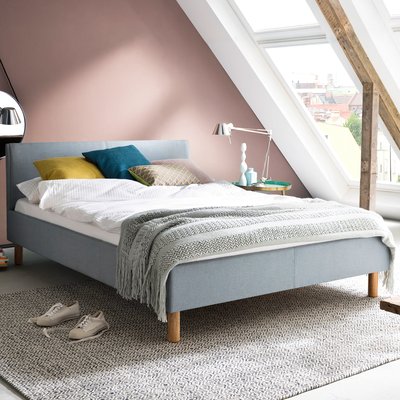 Lit rembourré en tissu avec tête de lit lisse TERRE DE NUIT
