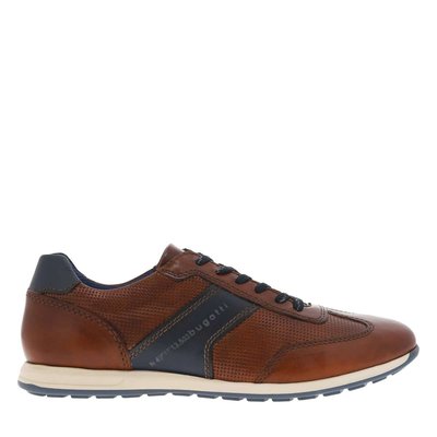 Sneakers en cuir cognac à talon plat et à lacets plats marine BUGATTI