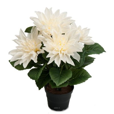 Dalhia commun artificiel en pot, 5 fleurs ARTIFICIELLES