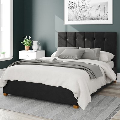 Hepburn Plush Velvet Storage Ottoman Bed with Vertical Buttoned Upholstered Headboard ASPIRE