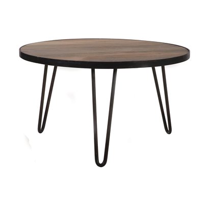 Table basse ronde industrielle bois manguier massif et métal noir L80 cm ATELIER MILIBOO