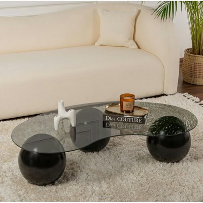 Table basse verre fumé design - 3 pieds boules noirs KOCHI PIER IMPORT