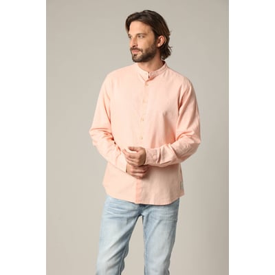 Chemise unie en lin avec col mao et manches longues SMITHY DEELUXE