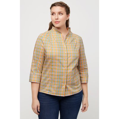 Blouse, carreaux, coupe Slim, col jabot ULLA POPKEN