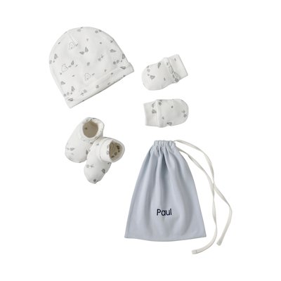 Ensemble naissance ours bonnet + moufles + chaussons + pochon VERTBAUDET
