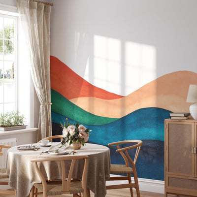 Papier peint panoramique oasis et montagnes colorées - 340x260 cm (l x h) LA TOUCHE ORIGINALE