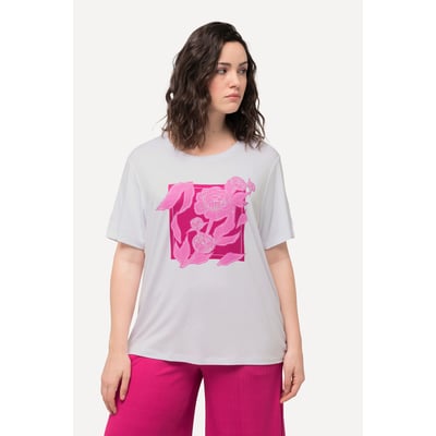 T-shirt avec motif floral et strass. Col ULLA POPKEN