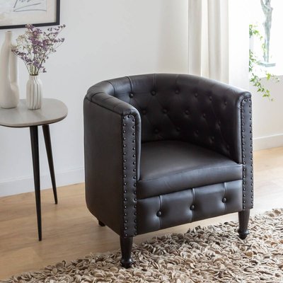 Fauteuil Chesterfield en cuir noir  ESTEBAN MADE IN MEUBLES 