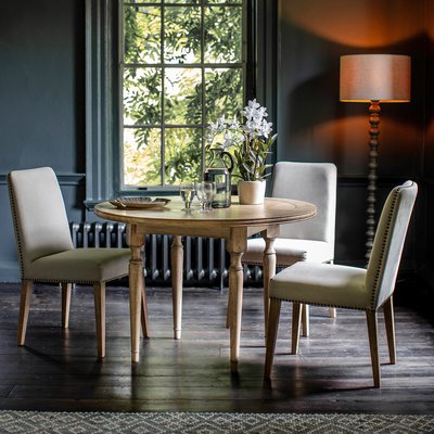 Nashik Round Ash Wood Parquet Dining Table (Seats 4) SO'HOME