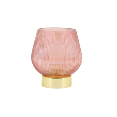 Lampe à poser à piles en verre strié rose 14x12cm ORNAMI