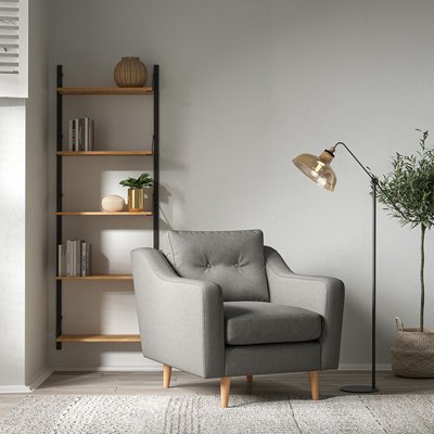 Rosa Curve Buttoned Soft Brushed Armchair with Light Wood Legs SO'HOME