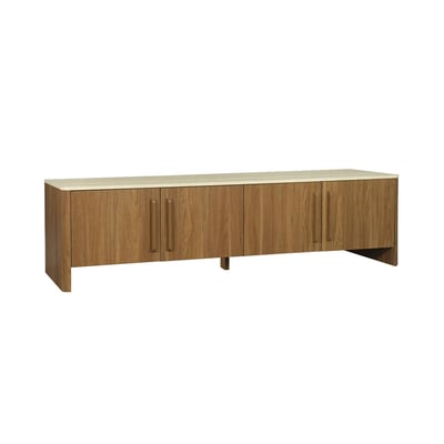 Meuble TV décor bois et effet travertin 4 portes 180cm ARETHA SWEEEK